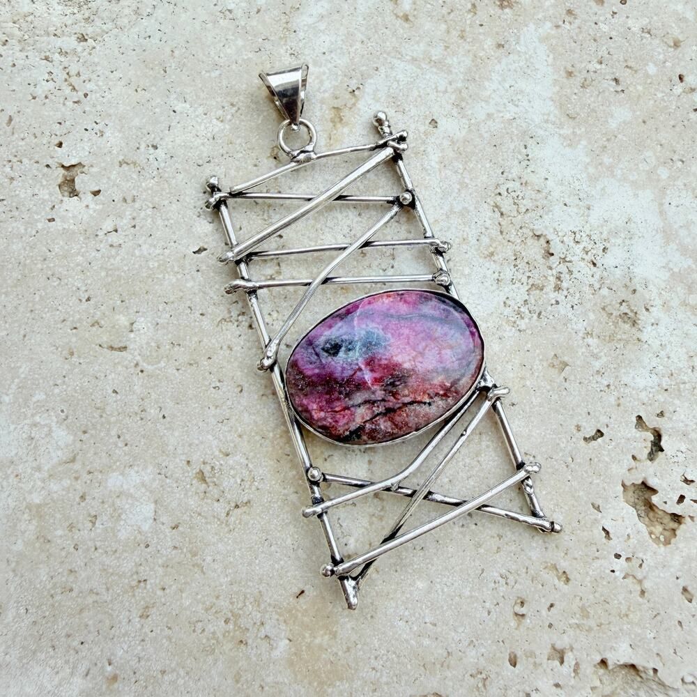 Cobalt Calcite Abstract Pendant 925 Silver Overlay Boho Statement